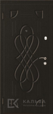 Фото №2 «Железная дверь тёмная филёнки снаружи плетёный орнамент внутри №216»