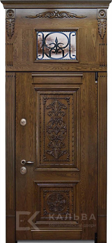 Фото «Стальная дверь бордо с ковкой и стеклом для дома №24»